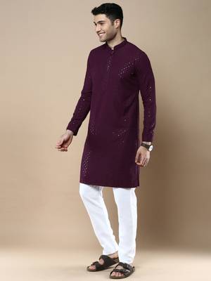 Sanwara's stylish ethnic chikankari with sequins kurta & pajama set for men 2
