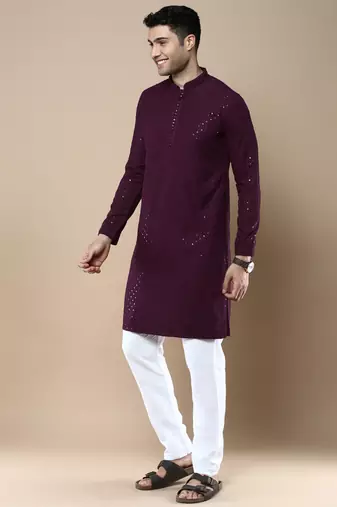 Sanwara's stylish ethnic chikankari with sequins kurta & pajama set for men