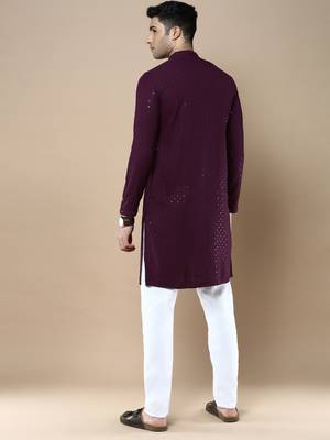 Sanwara's stylish ethnic chikankari with sequins kurta & pajama set for men 3