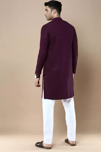 Sanwara's stylish ethnic chikankari with sequins kurta & pajama set for men
