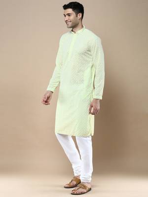 Sanwara's stylish ethnic chikankari kurta & pajama set for men 2