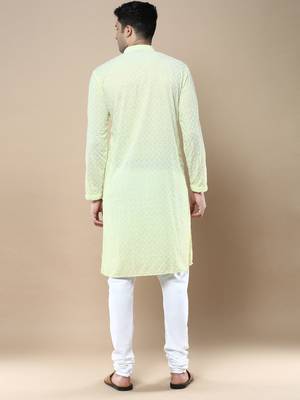 Sanwara's stylish ethnic chikankari kurta & pajama set for men 3