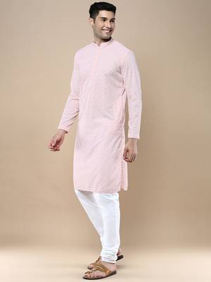 Sanwara's stylish ethnic chikankari kurta & pajama set for men 2