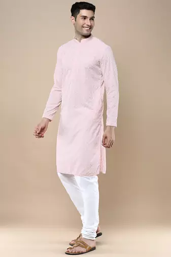 Sanwara's stylish ethnic chikankari kurta & pajama set for men