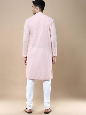 Sanwara's stylish ethnic chikankari kurta & pajama set for men 3