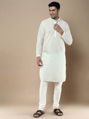 Sanwara's stylish ethnic chikankari kurta & pajama set for men 1