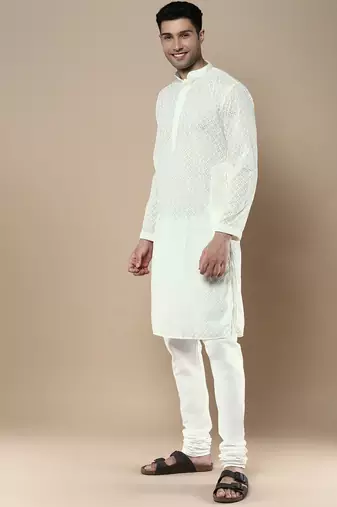 Sanwara's stylish ethnic chikankari kurta & pajama set for men