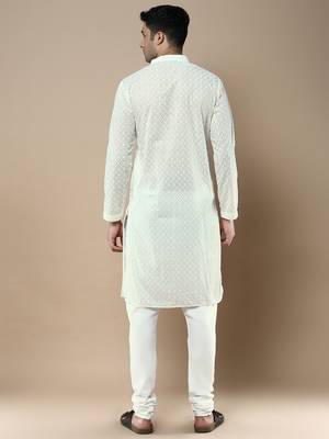 Sanwara's stylish ethnic chikankari kurta & pajama set for men 3