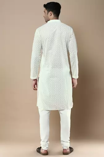 Sanwara's stylish ethnic chikankari kurta & pajama set for men