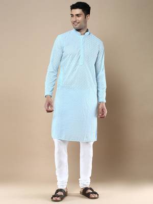 Sanwara's stylish ethnic chikankari kurta & pajama set for men 1