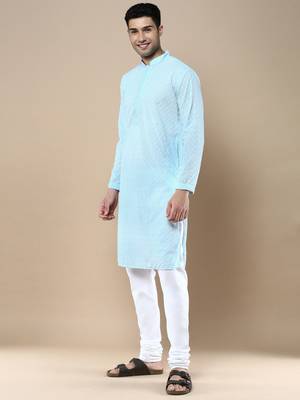 Sanwara's stylish ethnic chikankari kurta & pajama set for men 2
