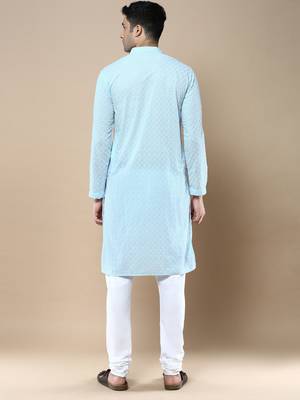 Sanwara's stylish ethnic chikankari kurta & pajama set for men 3