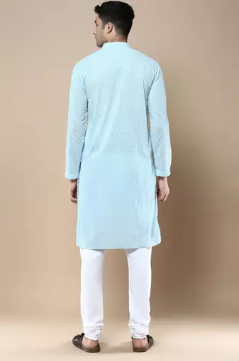Sanwara's stylish ethnic chikankari kurta & pajama set for men