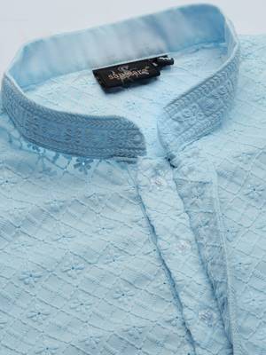 Sanwara's stylish ethnic chikankari kurta & pajama set for men 4