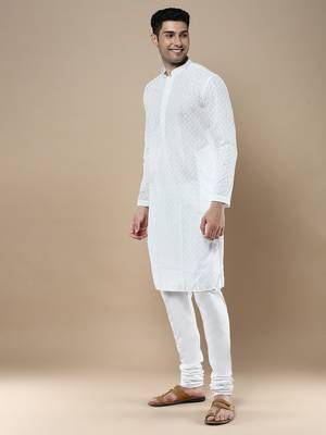 Sanwara's stylish ethnic chikankari kurta & pajama set for men 2