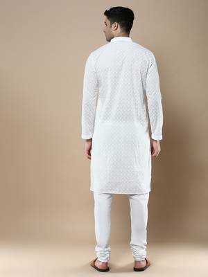 Sanwara's stylish ethnic chikankari kurta & pajama set for men 3