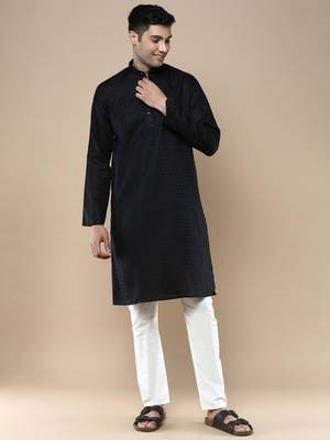 Sanwara men's ethnic woven cotton silk kurta & pajama set 1