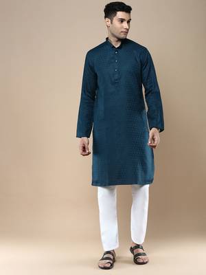 Sanwara men's ethnic woven cotton silk kurta & pajama set 1