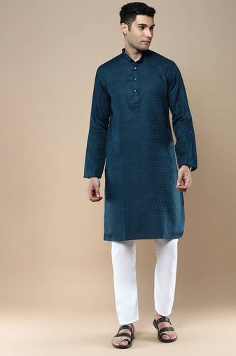 Sanwara men's ethnic woven cotton silk kurta & pajama set