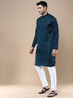 Sanwara men's ethnic woven cotton silk kurta & pajama set 2