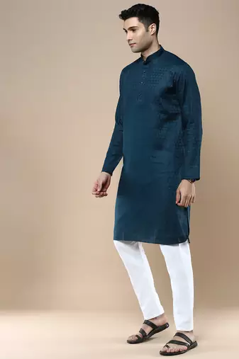 Sanwara men's ethnic woven cotton silk kurta & pajama set