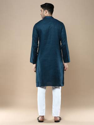 Sanwara men's ethnic woven cotton silk kurta & pajama set 3