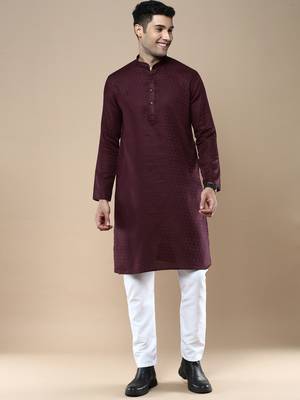 Sanwara men's ethnic woven cotton silk kurta & pajama set 1