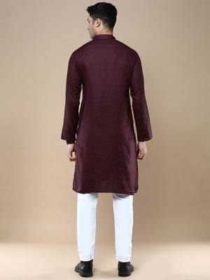 Sanwara men's ethnic woven cotton silk kurta & pajama set 3