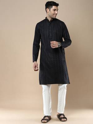 Sanwara men's ethnic woven cotton silk kurta & pajama set 1