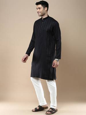 Sanwara men's ethnic woven cotton silk kurta & pajama set 2