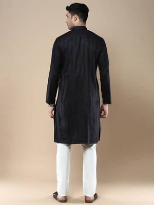 Sanwara men's ethnic woven cotton silk kurta & pajama set 3