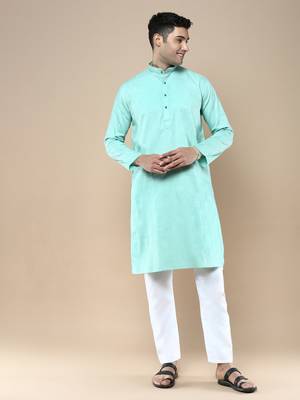 Sanwara men's ethnic woven cotton silk kurta & pajama set 1