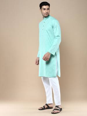 Sanwara men's ethnic woven cotton silk kurta & pajama set 2