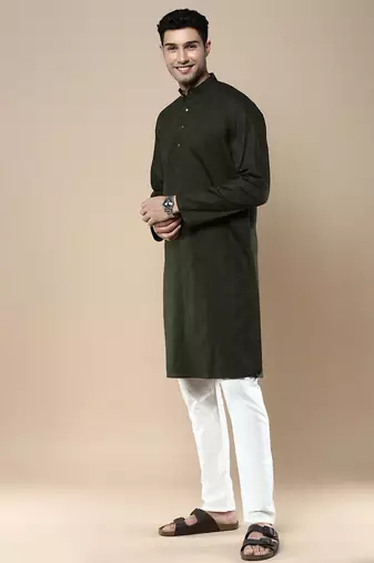 Sanwara men's ethnic woven cotton silk kurta & pajama set