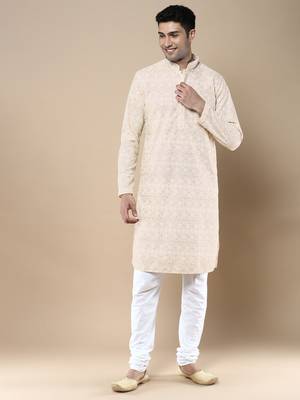 Sanwara's stylish ethnic chikankari kurta & pajama set for men 1