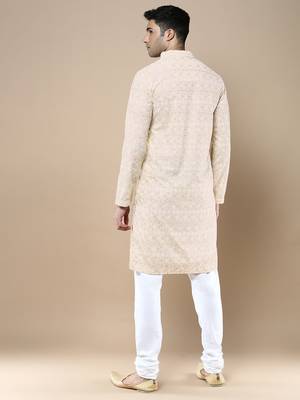 Sanwara's stylish ethnic chikankari kurta & pajama set for men 3