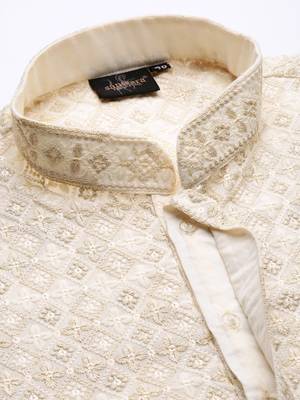 Sanwara's stylish ethnic chikankari kurta & pajama set for men 4