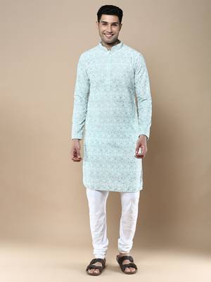 Sanwara's stylish ethnic chikankari kurta & pajama set for men 1