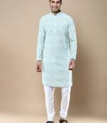 Sanwara's stylish ethnic chikankari kurta & pajama set for men