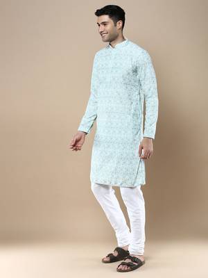Sanwara's stylish ethnic chikankari kurta & pajama set for men 2