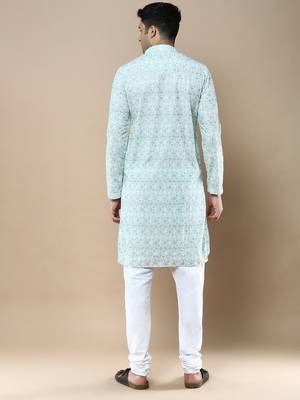 Sanwara's stylish ethnic chikankari kurta & pajama set for men 3