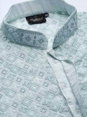 Sanwara's stylish ethnic chikankari kurta & pajama set for men 4