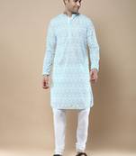 Sanwara's stylish ethnic chikankari kurta & pajama set for men