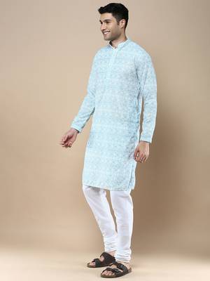 Sanwara's stylish ethnic chikankari kurta & pajama set for men 2