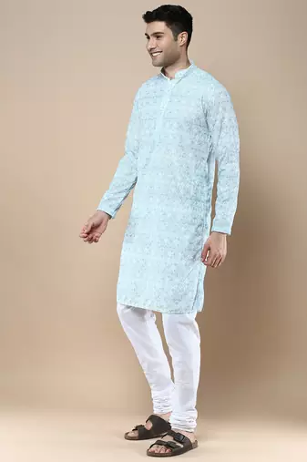 Sanwara's stylish ethnic chikankari kurta & pajama set for men