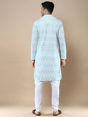 Sanwara's stylish ethnic chikankari kurta & pajama set for men 3