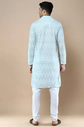 Sanwara's stylish ethnic chikankari kurta & pajama set for men