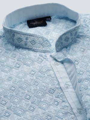 Sanwara's stylish ethnic chikankari kurta & pajama set for men 4