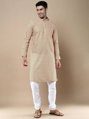 Sanwara's stylish ethnic chikankari & printed kurta & pajama set for men 1