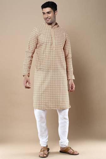 Sanwara's stylish ethnic chikankari & printed kurta & pajama set for men